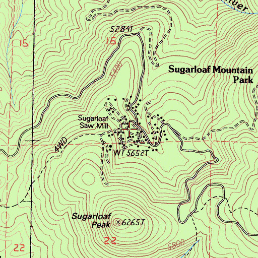 Topographic Map of Sugarloaf Saw Mill Census Designated Place, CA