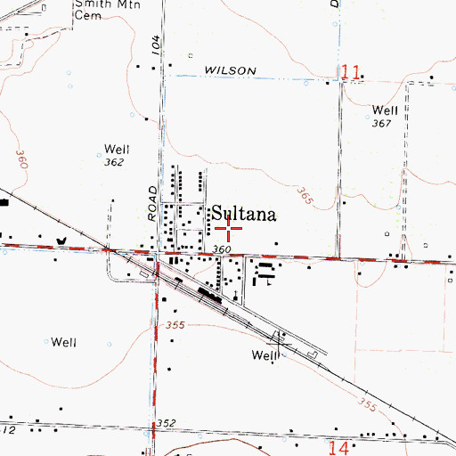 Topographic Map of Sultana Census Designated Place, CA