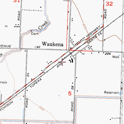 Topographic Map of Waukena Census Designated Place, CA