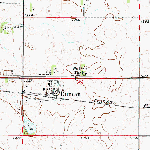 Topographic Map of Duncan Census Designated Place, IA