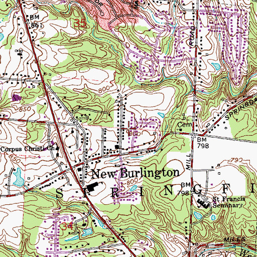 Topographic Map of New Burlington Census Designated Place, OH