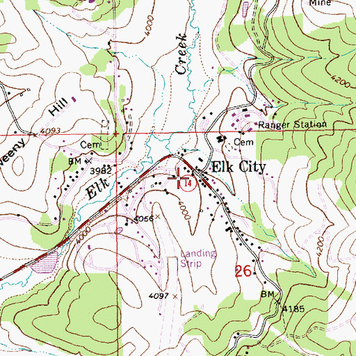 Topographic Map of Elk City Census Designated Place, ID