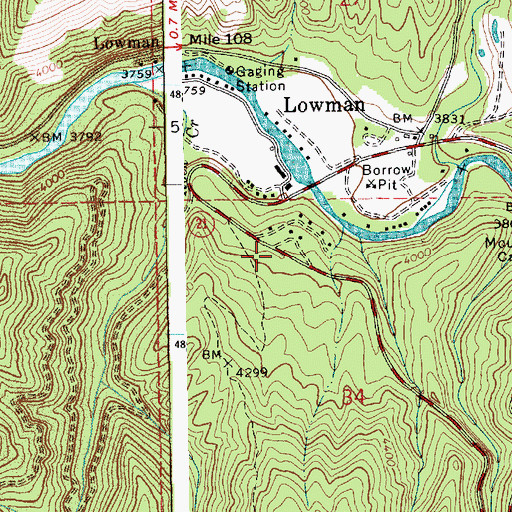 Topographic Map of Lowman Census Designated Place, ID