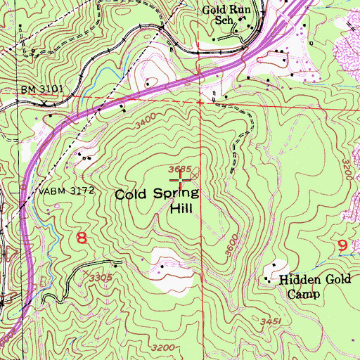 Topographic Map of Cold Spring Hill, CA