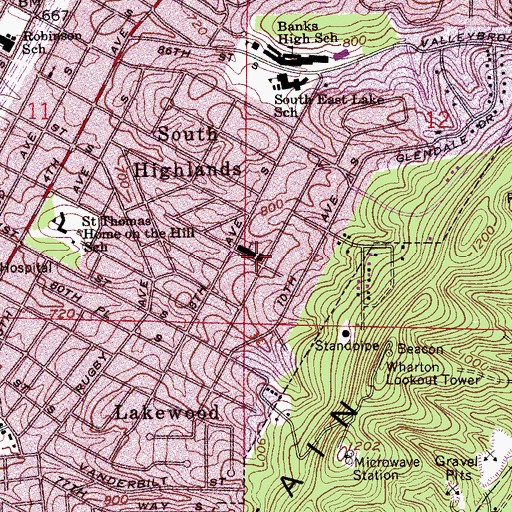 Topographic Map of Lakewood Baptist Church, AL