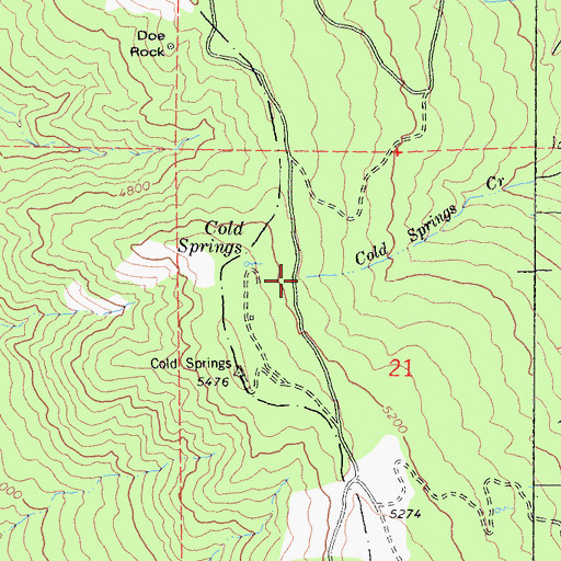 Topographic Map of Cold Springs, CA