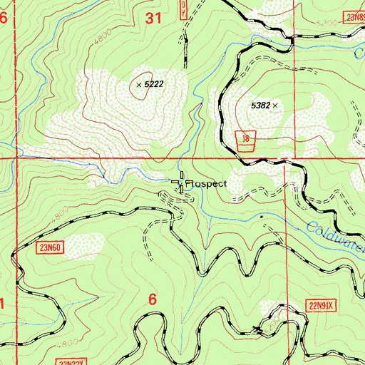 Topographic Map of Coldwater Creek, CA