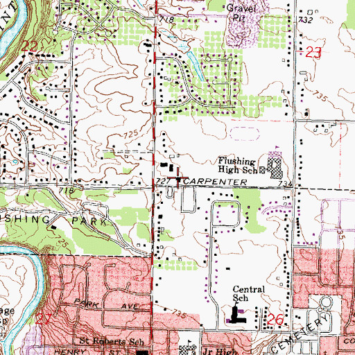 Topographic Map of Flushing Presbyterian Church, MI