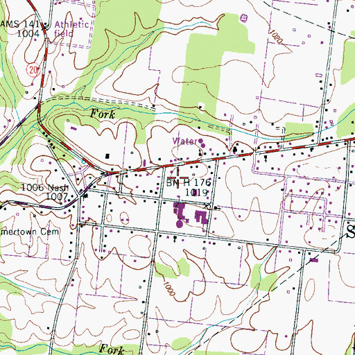 Topographic Map of Summertown Census Designated Place, TN