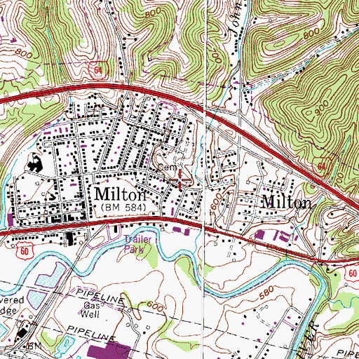 Topographic Map of Milton Cemetery, WV