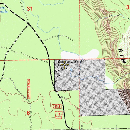 Topographic Map of Cone and Ward Ranch, CA