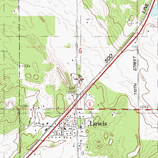 Topographic Map of Lewis Census Designated Place, WI