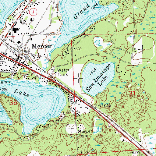 Topographic Map of Mercer Census Designated Place, WI