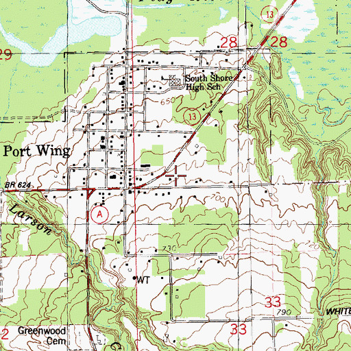 Topographic Map of Port Wing Census Designated Place, WI