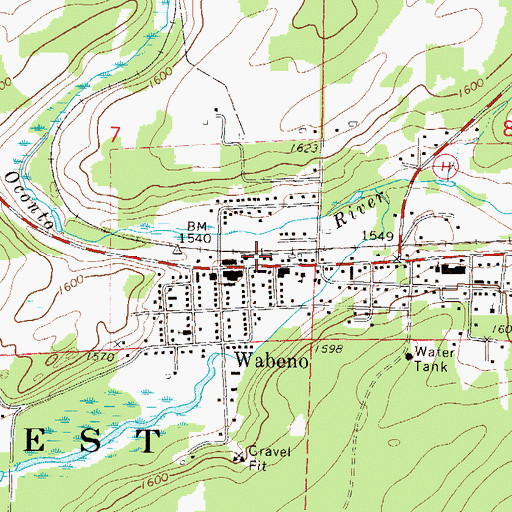 Topographic Map of Wabeno Census Designated Place, WI