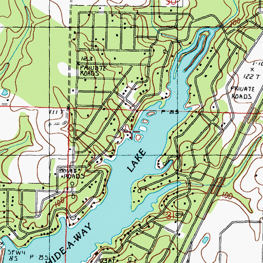 Topographic Map of Hide-A-Way Lake Census Designated Place, MS