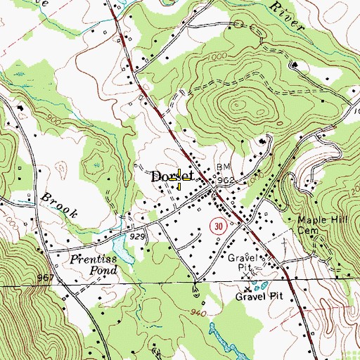 Topographic Map of Dorset Census Designated Place, VT
