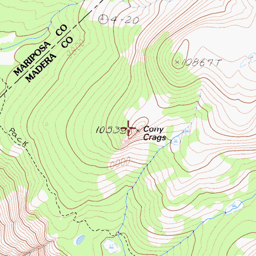 Topographic Map of Cony Crags, CA