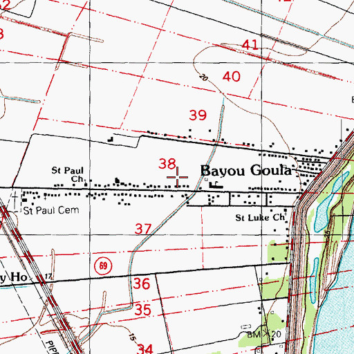 Topographic Map of Bayou Goula Census Designated Place, LA