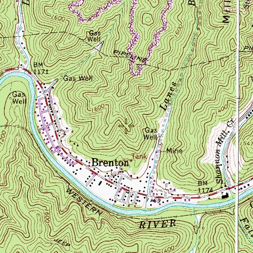 Topographic Map of Brenton Census Designated Place, WV