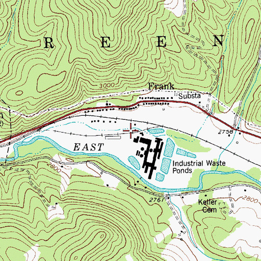 Topographic Map of Frank Census Designated Place, WV