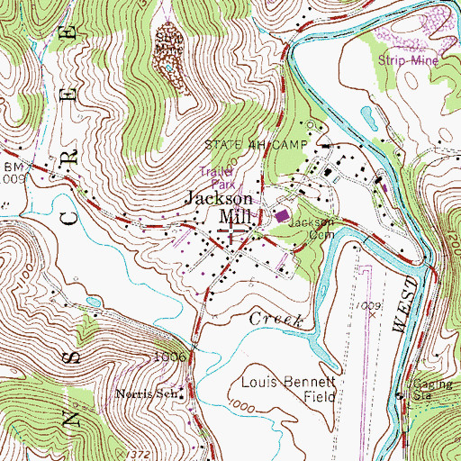 Topographic Map of Jackson Mill Census Designated Place, WV