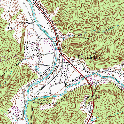 Topographic Map of Lavalette Census Designated Place, WV