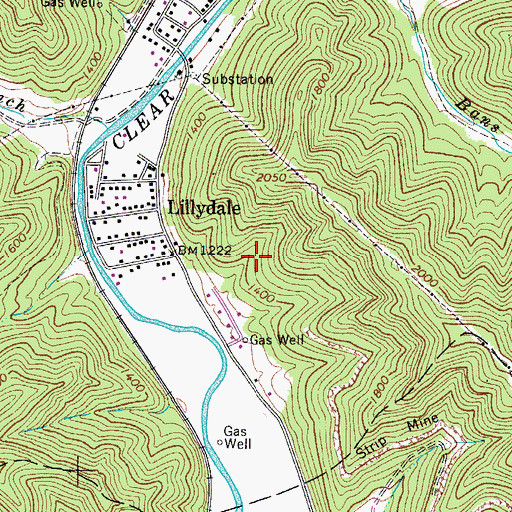 Topographic Map of Lillydale Census Designated Place, WV