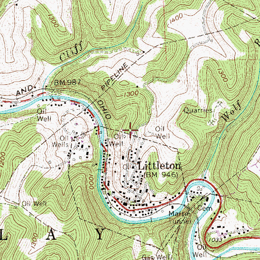 Topographic Map of Littleton Census Designated Place, WV