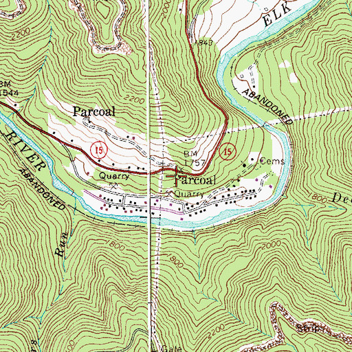 Topographic Map of Parcoal Census Designated Place, WV