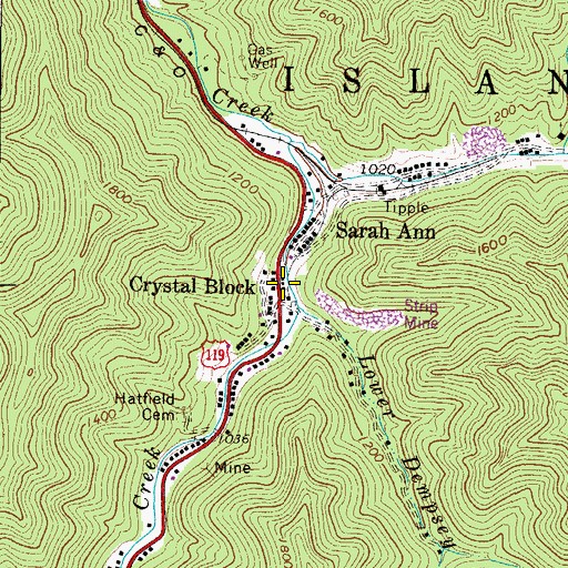 Topographic Map of Sarah Ann Census Designated Place, WV