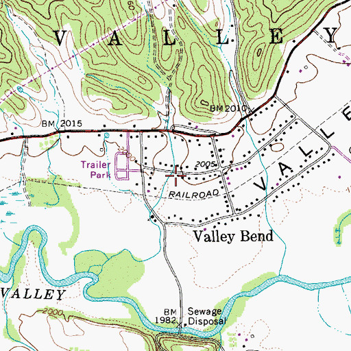 Topographic Map of Valley Bend Census Designated Place, WV