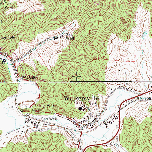 Topographic Map of Walkersville Census Designated Place, WV