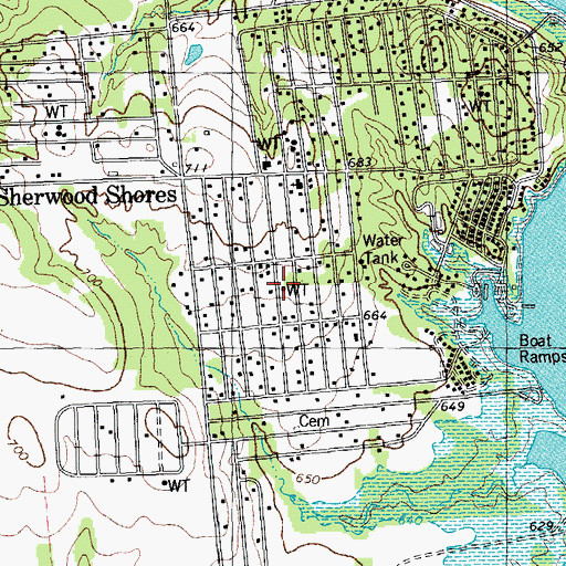Topographic Map of Sherwood Shores Census Designated Place, TX