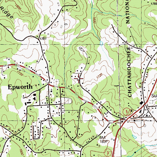 Topographic Map of Epworth Census Designated Place, GA