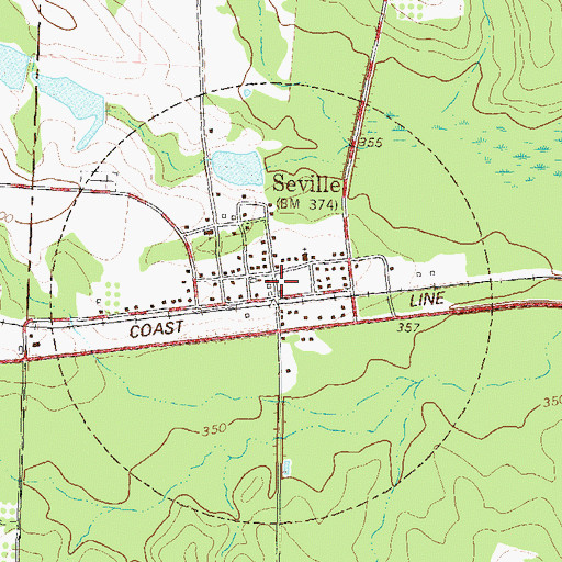 Topographic Map of Seville Census Designated Place, GA