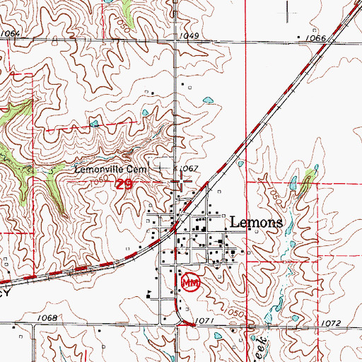 Topographic Map of Lemons Census Designated Place, MO
