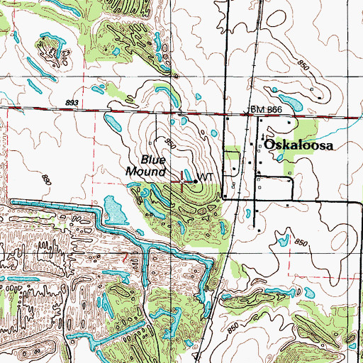 Topographic Map of Oskaloosa Census Designated Place, MO