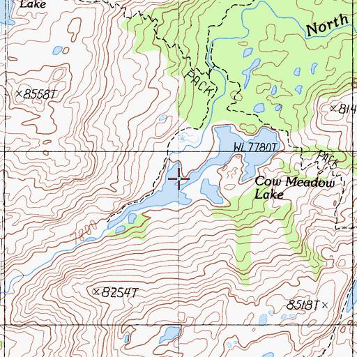 Topographic Map of Cow Meadow Lake, CA