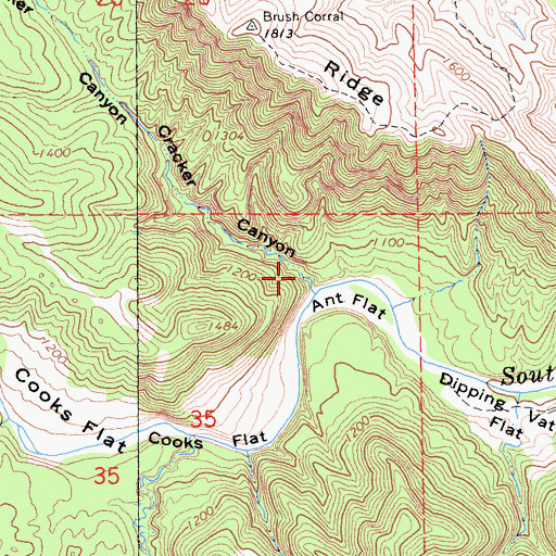 Topographic Map of Cracker Canyon, CA