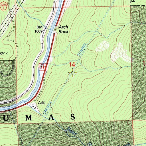 Topographic Map of Cresta Tunnel, CA