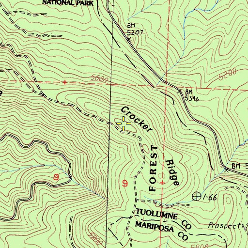 Topographic Map of Crocker Ridge, CA
