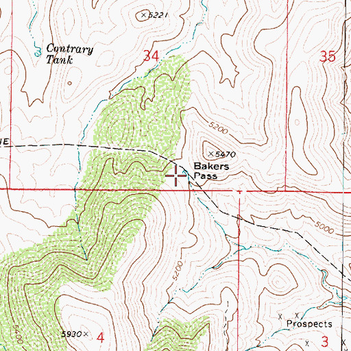 Topographic Map of Bakers Pass, AZ
