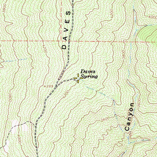 Topographic Map of Daves Spring, CA