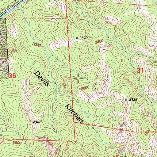 Topographic Map of Devils Kitchen, CA