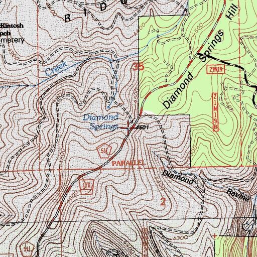 Topographic Map of Diamond Springs, CA