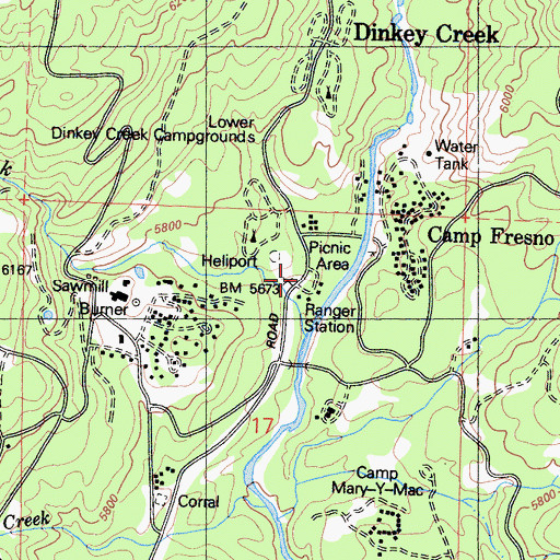 Topographic Map of Dinkey Creek Ranger Station, CA