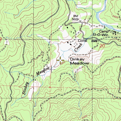 Topographic Map of Dinkey Meadow, CA