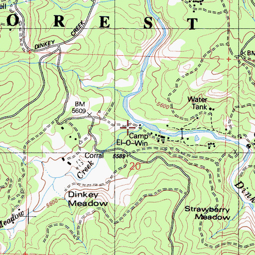 Topographic Map of Dinkey Meadow Creek, CA