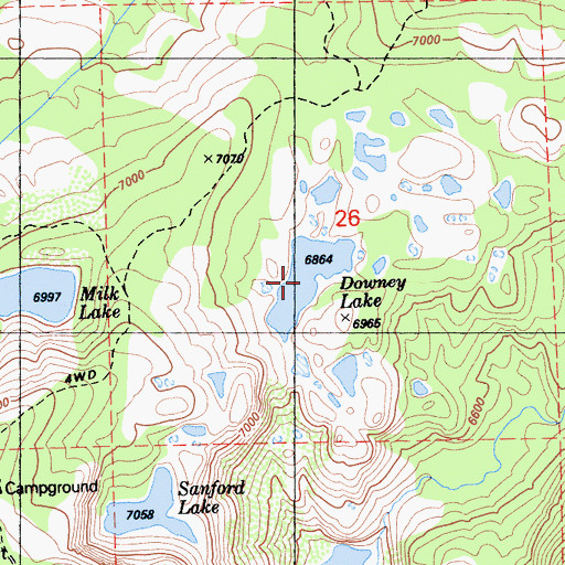 Topographic Map of Downey Lake, CA